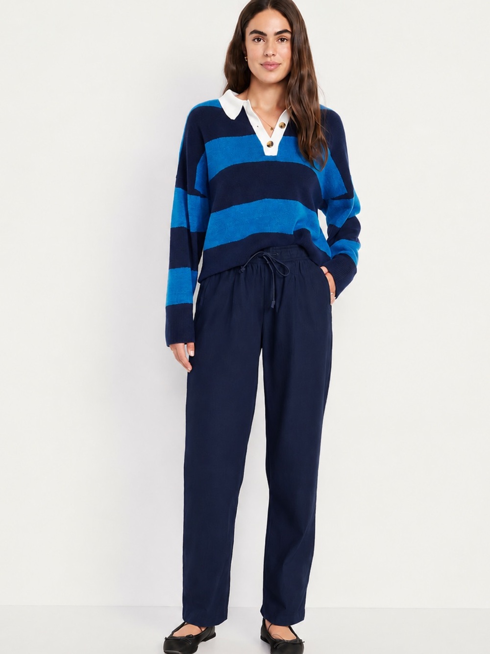 Old Navy Billie High Rise Navy Blue Pants Costal Sporty Minimalist Straight Leg